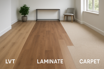 LVT, Laminate and carpet comparison side by side