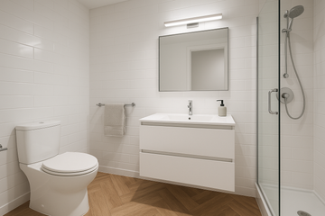 bathroom with LVT Flooring by Arra Flooring