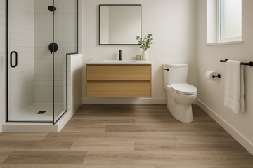 vinyl in bathroom by  arra flooring