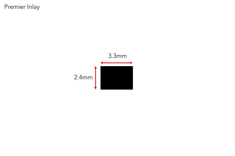Premier Inlay dimensions diagram showing 3.3mm width and 2.4mm height, ideal for precise LVT floor trim customization.