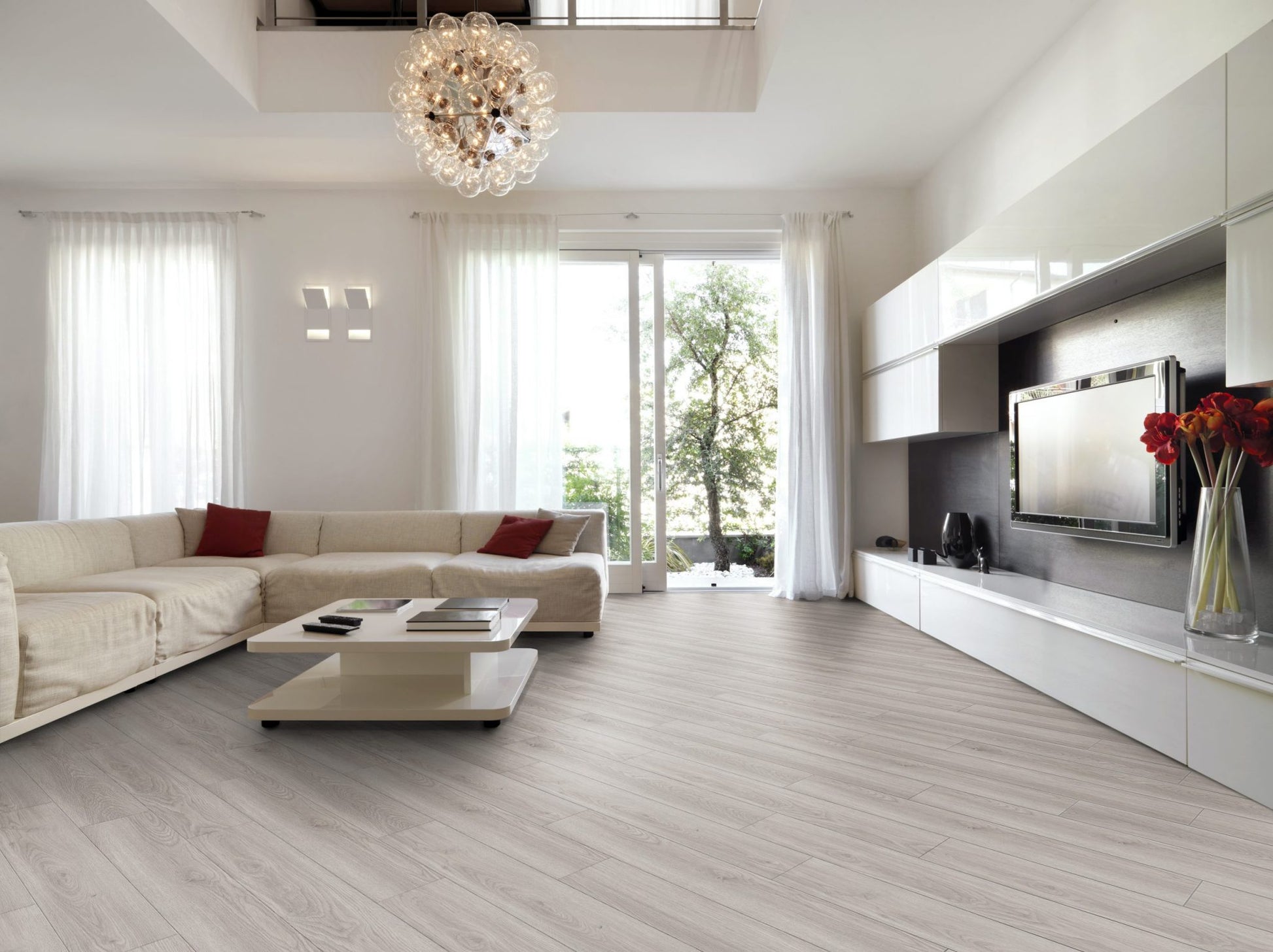 Spacious living room featuring Luvanto Dryback Flooring in light wood finish. Durable LVT suitable for contemporary homes.
