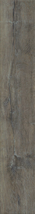 Dark brown Luvanto Dryback Herringbone Tile with distressed wood texture. Durable LVT suitable for kitchens and hallways.