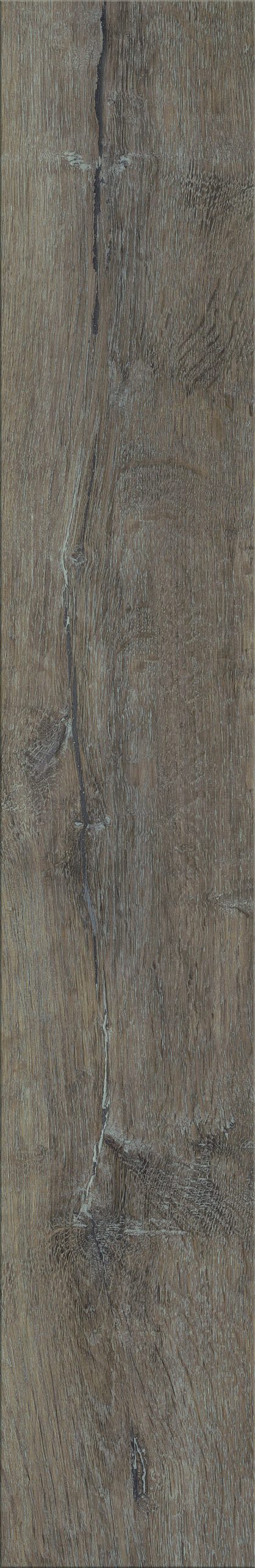 Dark brown Luvanto Dryback Herringbone Tile with distressed wood texture. Durable LVT suitable for kitchens and hallways.
