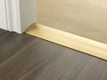 Wide solid brass door bar bridging dark wood and carpet flooring, designed for seamless and stylish transitions.