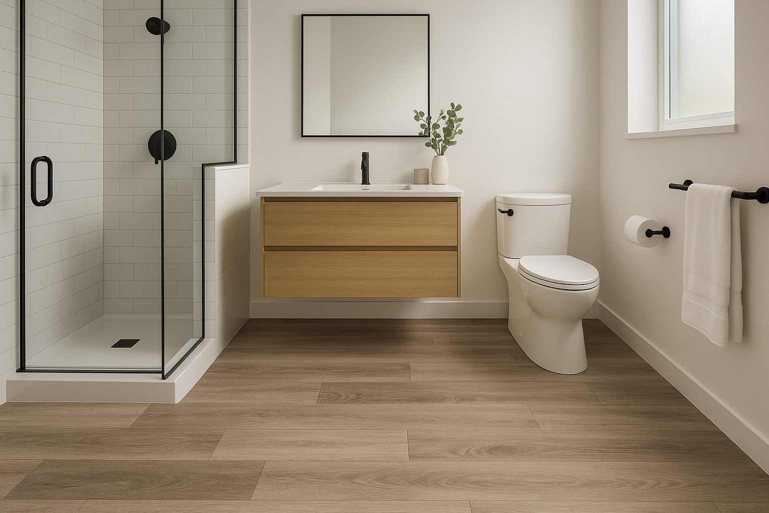 vinyl in bathroom by  arra flooring 
