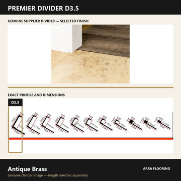 Premier Divider D3.5 in Antique Brass — genuine Divider image and dimensioned profile