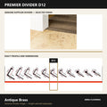 Premier Divider D12 in Antique Brass — genuine Divider image and dimensioned profile