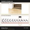 Premier Divider D16 in Antique Brass — genuine Divider image and dimensioned profile