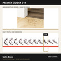 Premier Divider D19 in Satin Brass — genuine Divider image and dimensioned profile