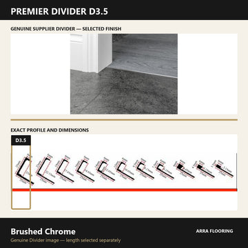 Premier Divider D3.5 in Brushed Chrome — genuine Divider image and dimensioned profile