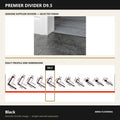 Premier Divider D9.5 in Black — genuine Divider image and dimensioned profile