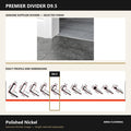 Premier Divider D9.5 in Polished Nickel — genuine Divider image and dimensioned profile