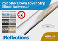 Max Reflections 38mm universal stick-down coverstrip with brushed and chrome finish options, ideal for modern flooring designs.