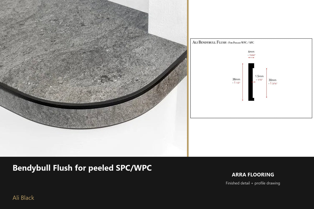 Ali BendyBull Flush for SPC/WPC — Ali Black finish — profile and section detail