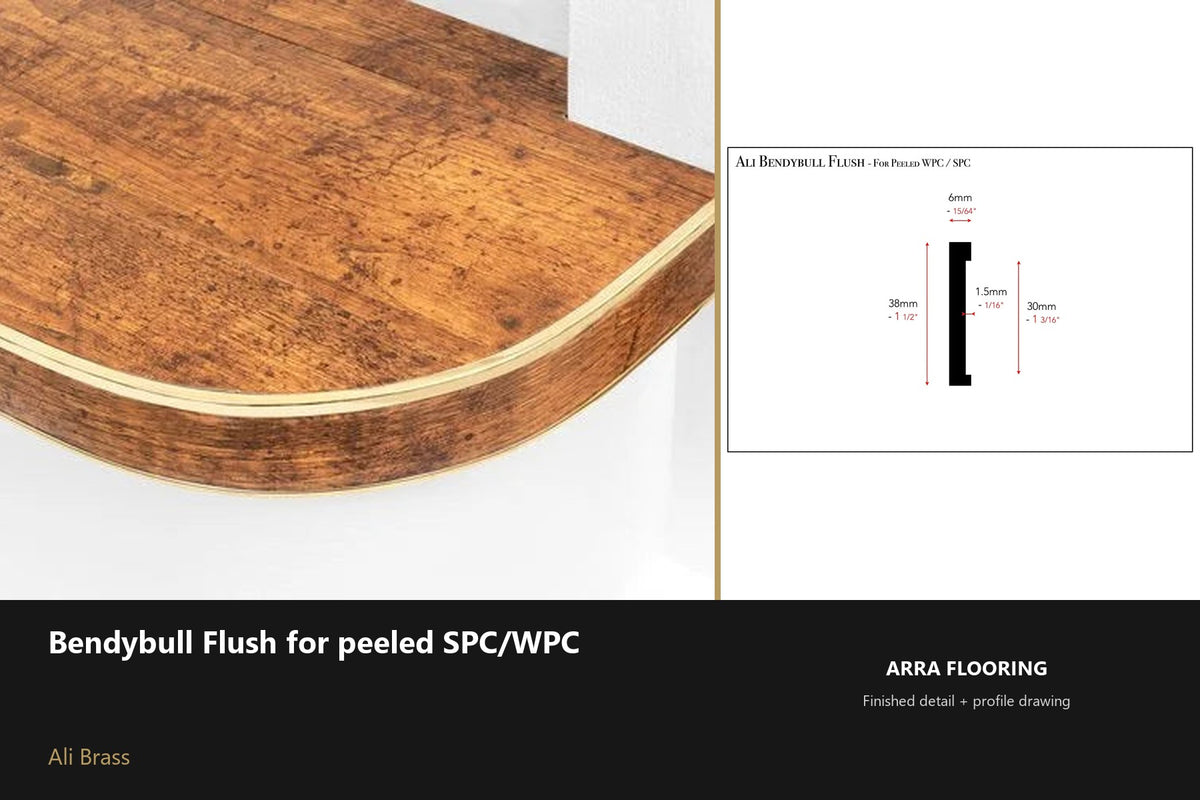 Ali BendyBull Flush for SPC/WPC — Ali Brass finish — profile and section detail