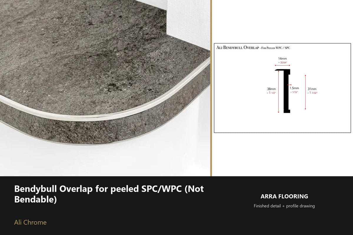 Ali BendyBull Overlap for SPC/WPC — Ali Chrome finish — profile and section detail