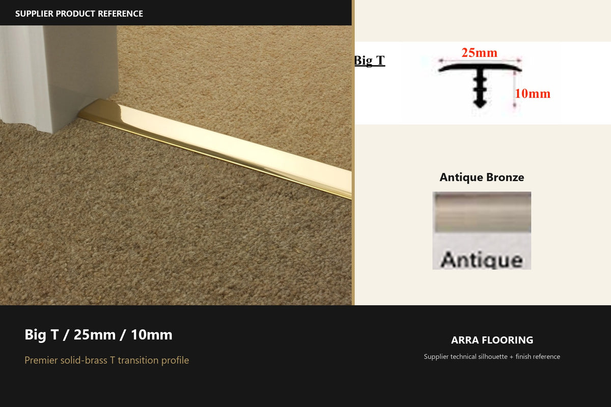 Premier Big T / 25mm / 10mm — Antique Bronze — profile and finish reference