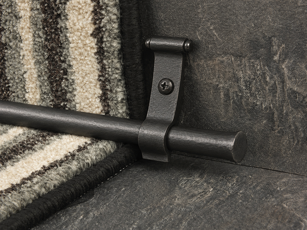 Blacksmith Hand-Forged Stair Rods — Black — Flat finial — finish and finial reference
