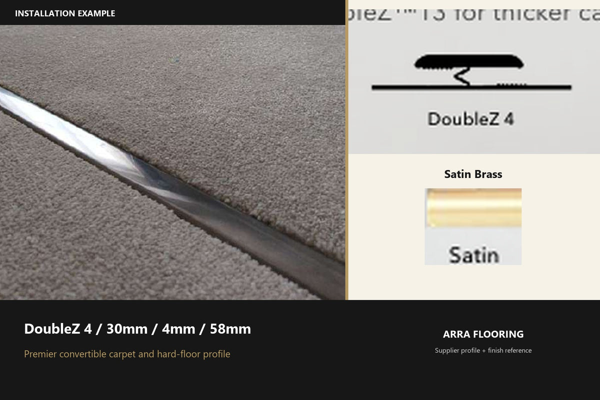 Premier DoubleZ 4 / 30mm / 4mm / 58mm — Satin Brass — profile and finish reference