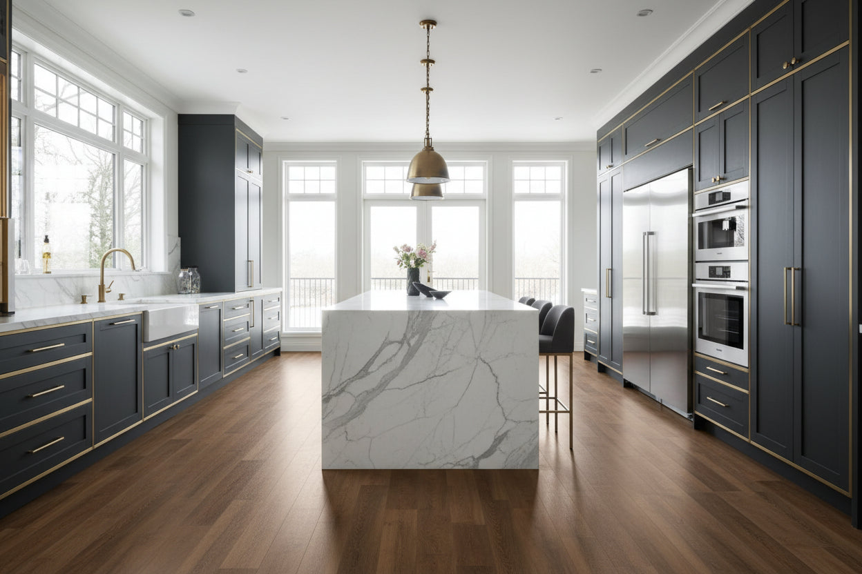 Wooden flooring with a natural finish SPC flooring from Camaro Loc i offering durability and warm wood aesthetics.