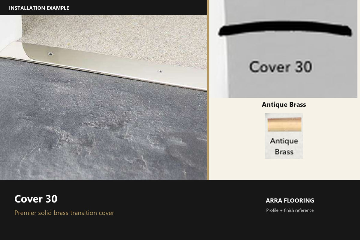 Premier Cover 30 — Antique Brass — profile and finish reference