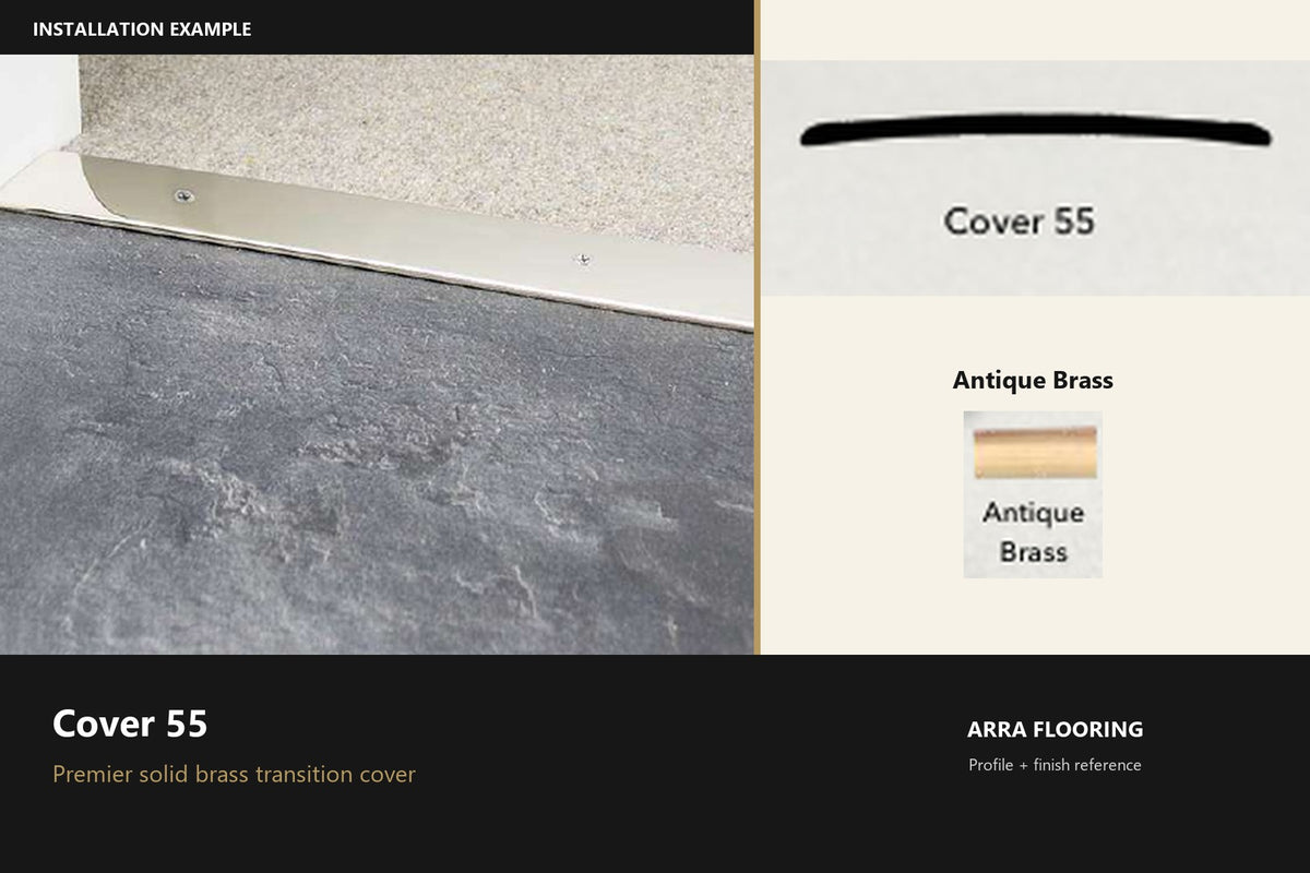 Premier Cover 55 — Antique Brass — profile and finish reference