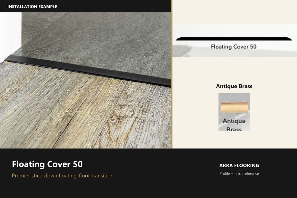 Premier Floating Cover 50 — Antique Brass — profile and finish reference
