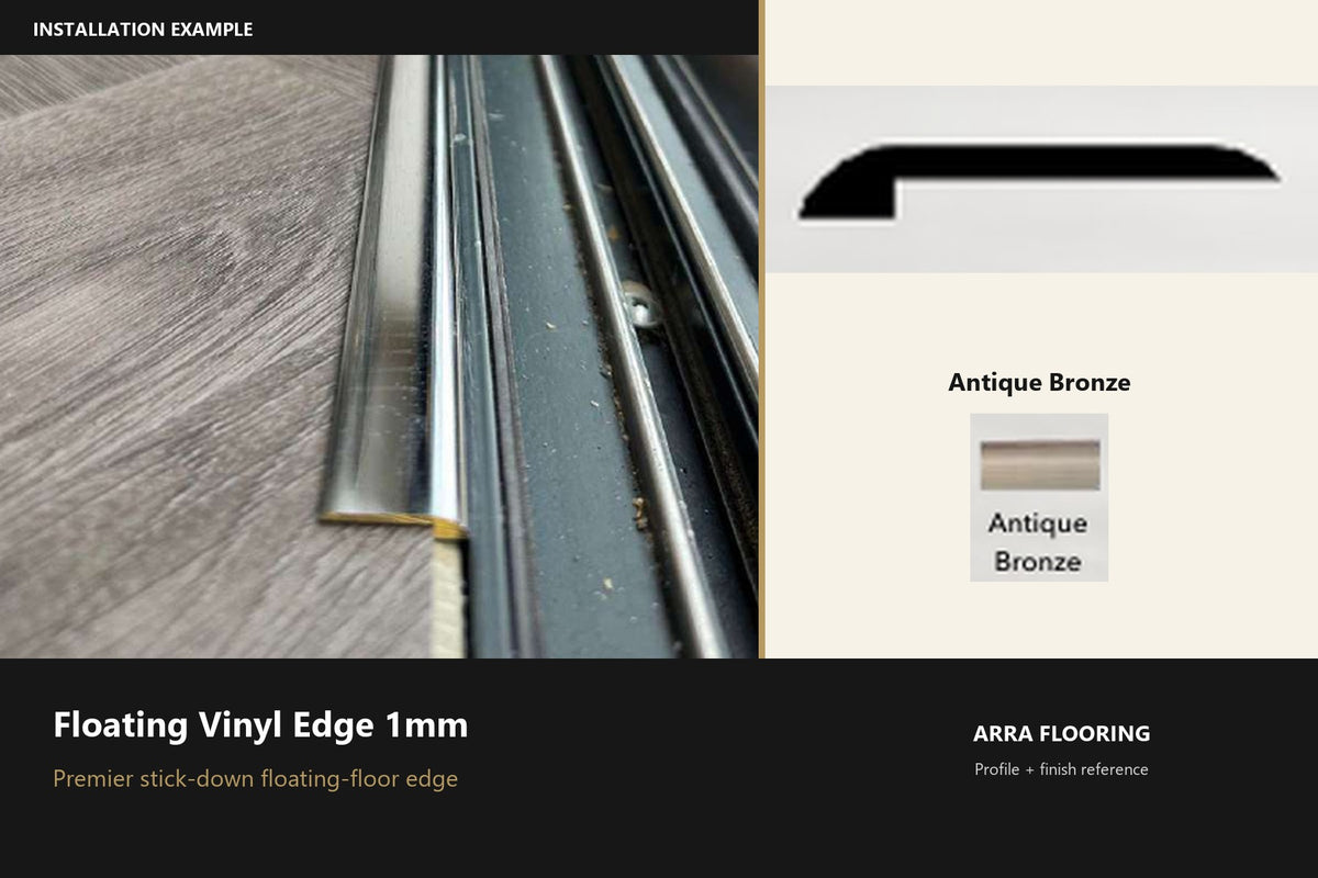 Premier Floating Vinyl Edge 1mm — Antique Bronze — profile and finish reference