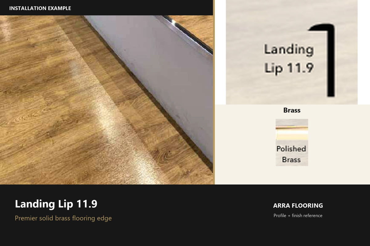 Premier Landing Lip 11.9 — Brass — profile and finish reference
