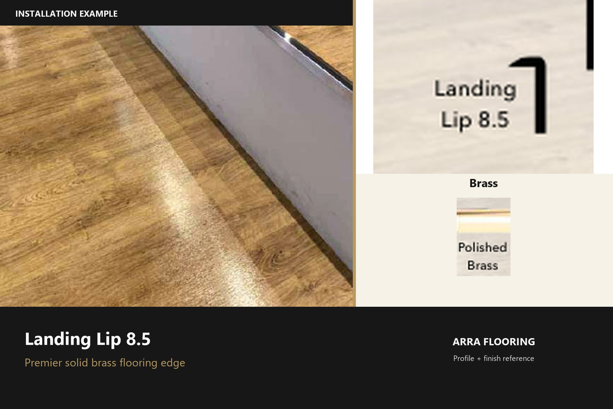Premier Landing Lip 8.5 — Brass — profile and finish reference
