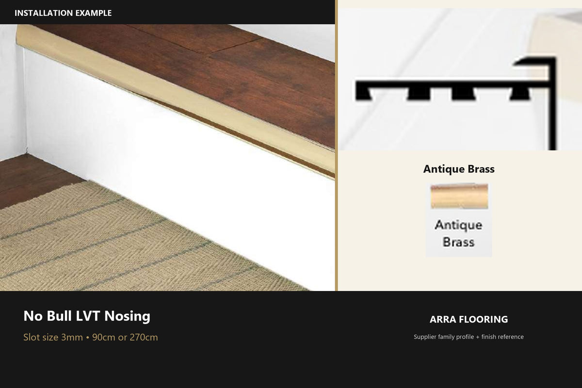 Premier No Bull 3mm — Antique Brass — supplier family profile and finish reference; slot size selected separately