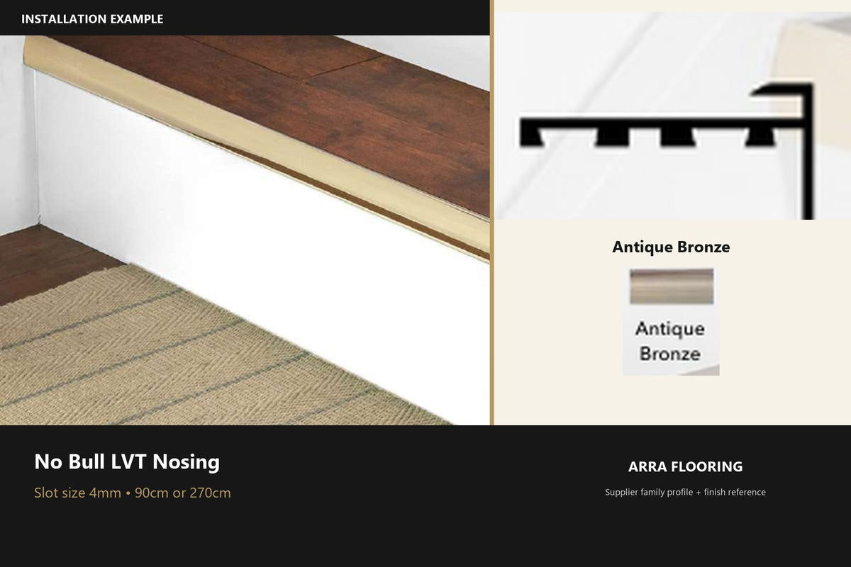 Premier No Bull 4mm — Antique Bronze — supplier family profile and finish reference; slot size selected separately