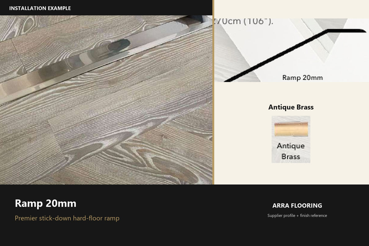 Premier Ramp 20mm — Antique Brass — profile and finish reference