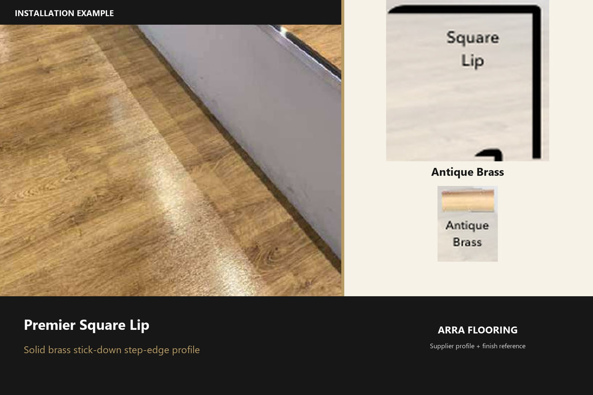 Premier Square Lip — Antique Brass — profile and finish reference