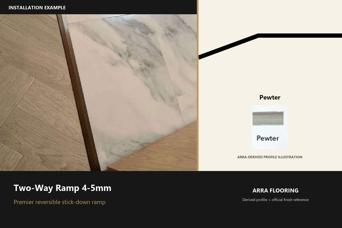 Premier Two-Way Ramp 4-5mm — Pewter — Arra-derived profile illustration and official finish reference