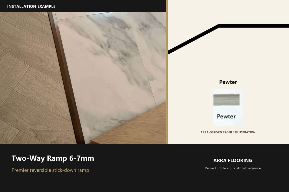Premier Two-Way Ramp 6-7mm — Pewter — Arra-derived profile illustration and official finish reference
