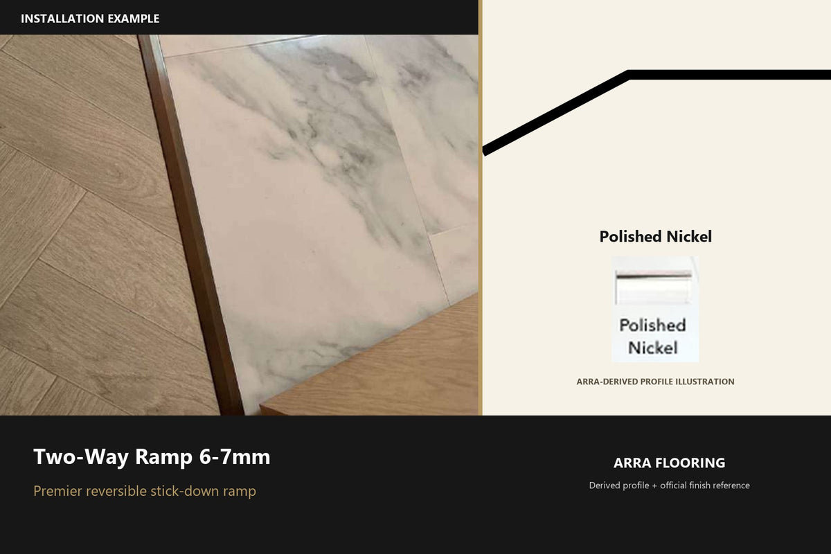 Premier Two-Way Ramp 6-7mm — Polished Nickel — Arra-derived profile illustration and official finish reference