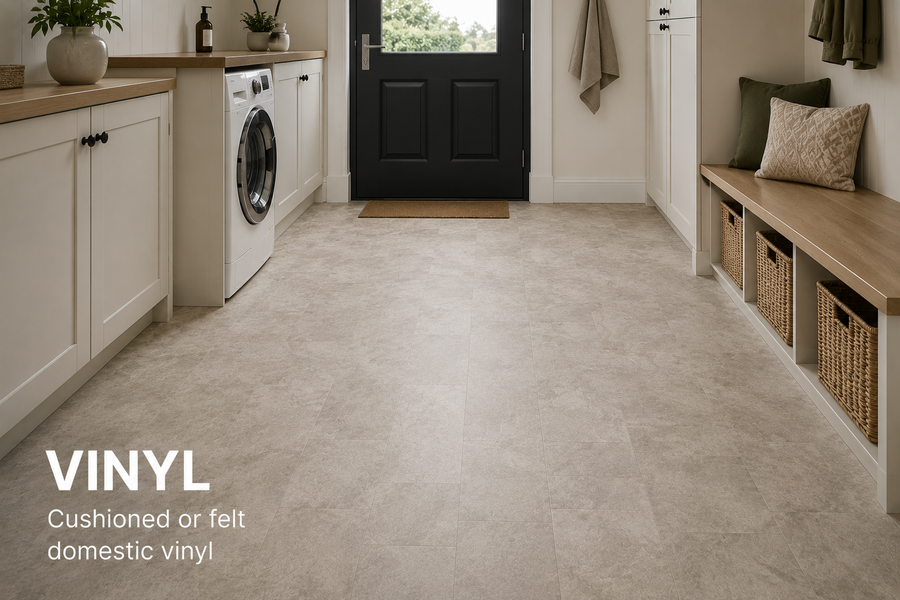 Sheet vinyl flooring in a practical home interior