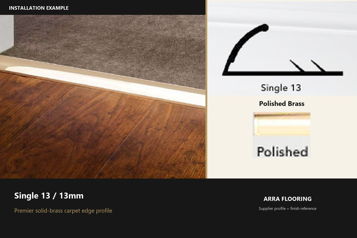 Premier Single 13 / 13mm — Polished Brass — profile and finish reference
