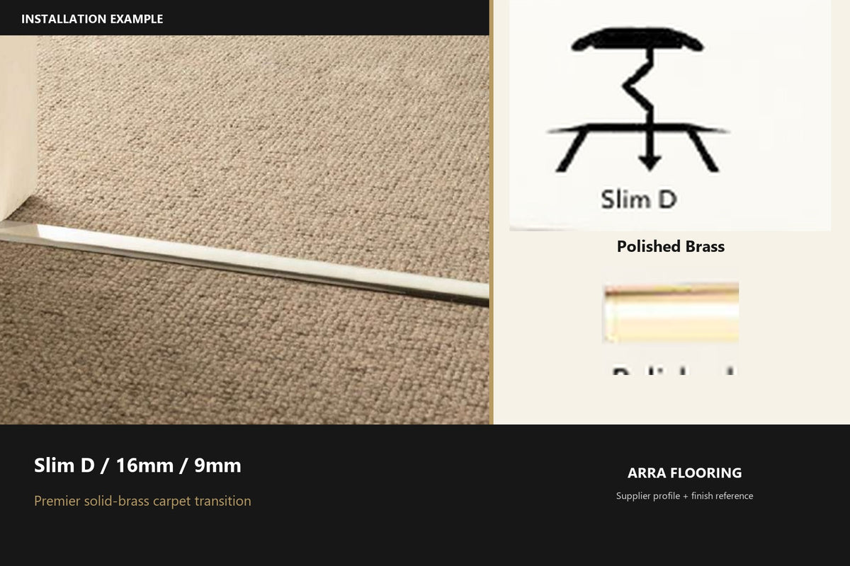 Premier Slim D / 16mm / 9mm — Polished Brass — profile and finish reference