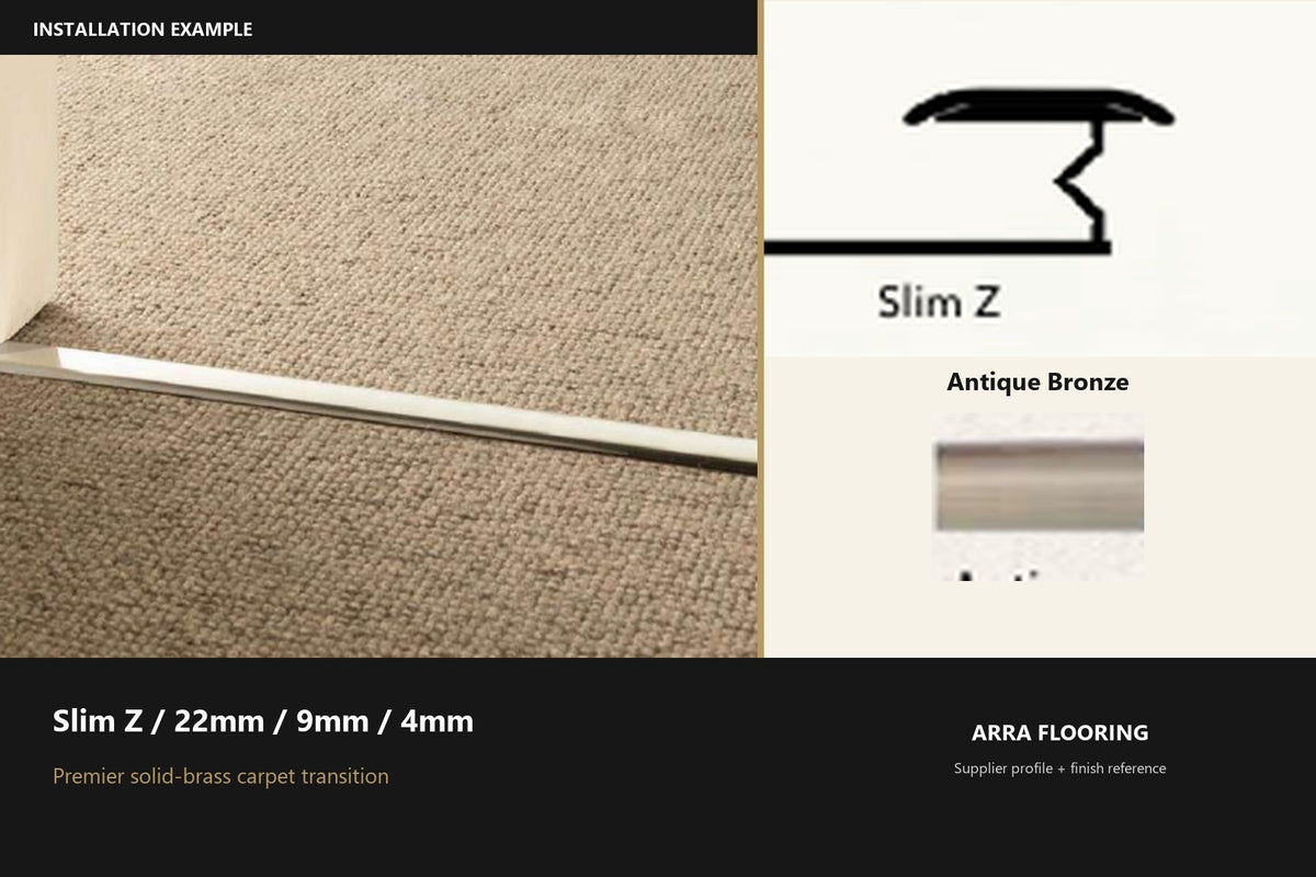 Premier Slim Z / 22mm / 9mm / 4mm — Antique Bronze — profile and finish reference