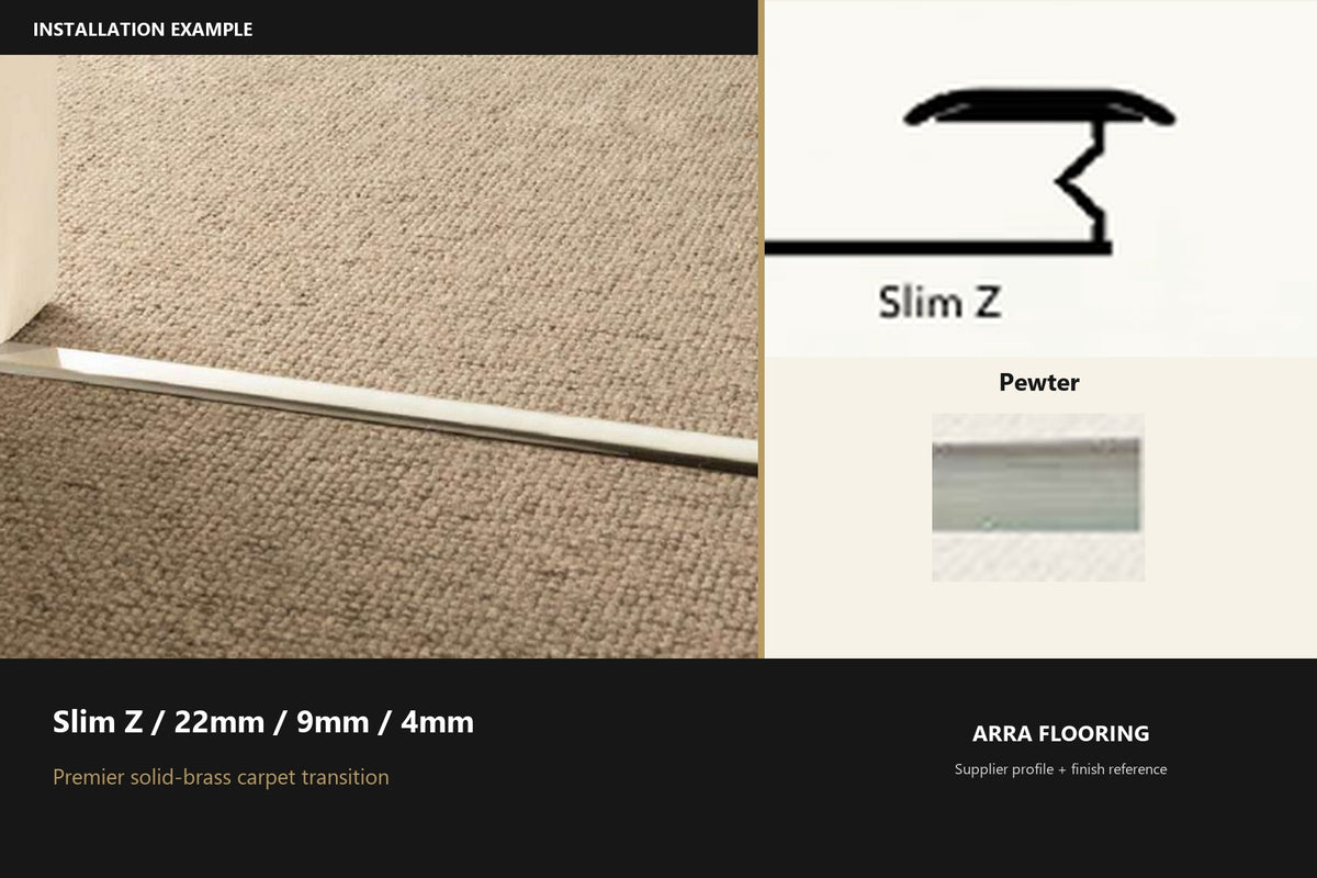 Premier Slim Z / 22mm / 9mm / 4mm — Pewter — profile and finish reference