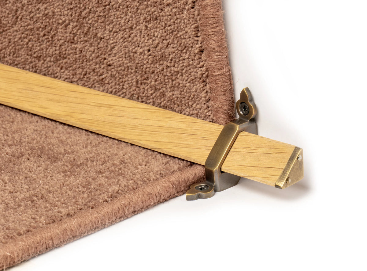 Tudor Wooden Stair Rods — Light Oak — Antique Brass — official Stair Rods UK image