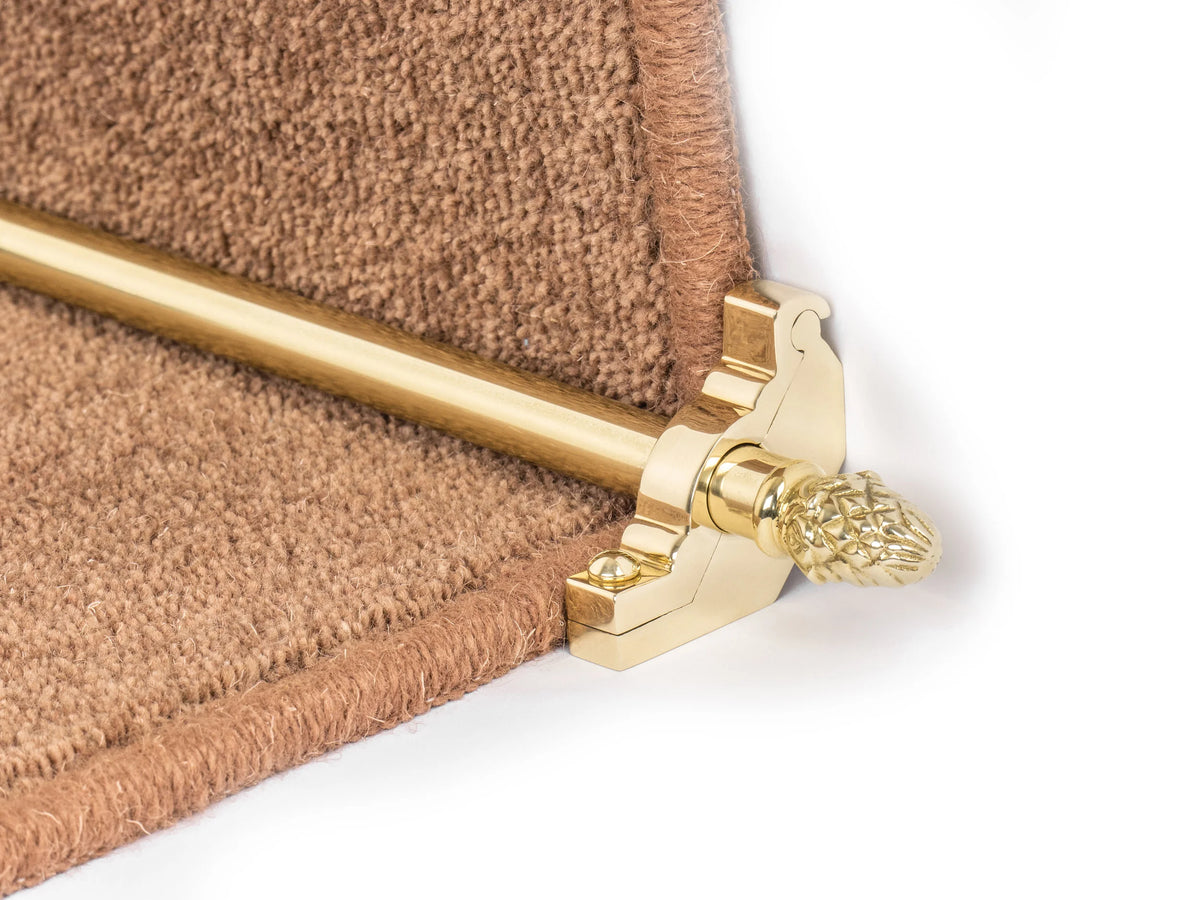Country Balladeer Spiral 1/2 inch (12mm) Stair Rods option and fitting detail — supplier photography