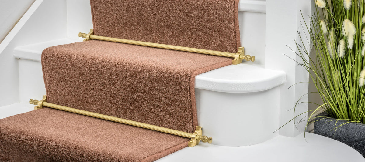 Country Balladeer Reeded 1/2 inch (12mm) Stair Rods option and fitting detail — supplier photography