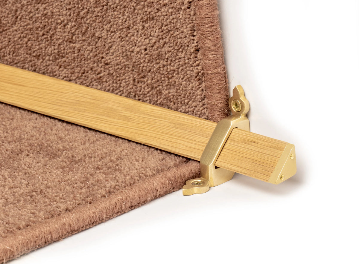Tudor Wooden Stair Rods — Light Oak — Satin Brass — official Stair Rods UK image