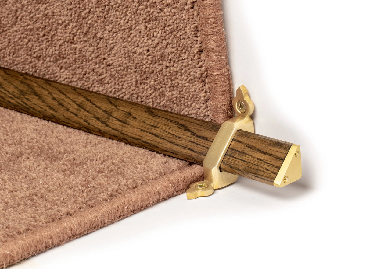 Tudor Wooden Stair Rods — Dark Oak — Satin Brass — official Stair Rods UK image
