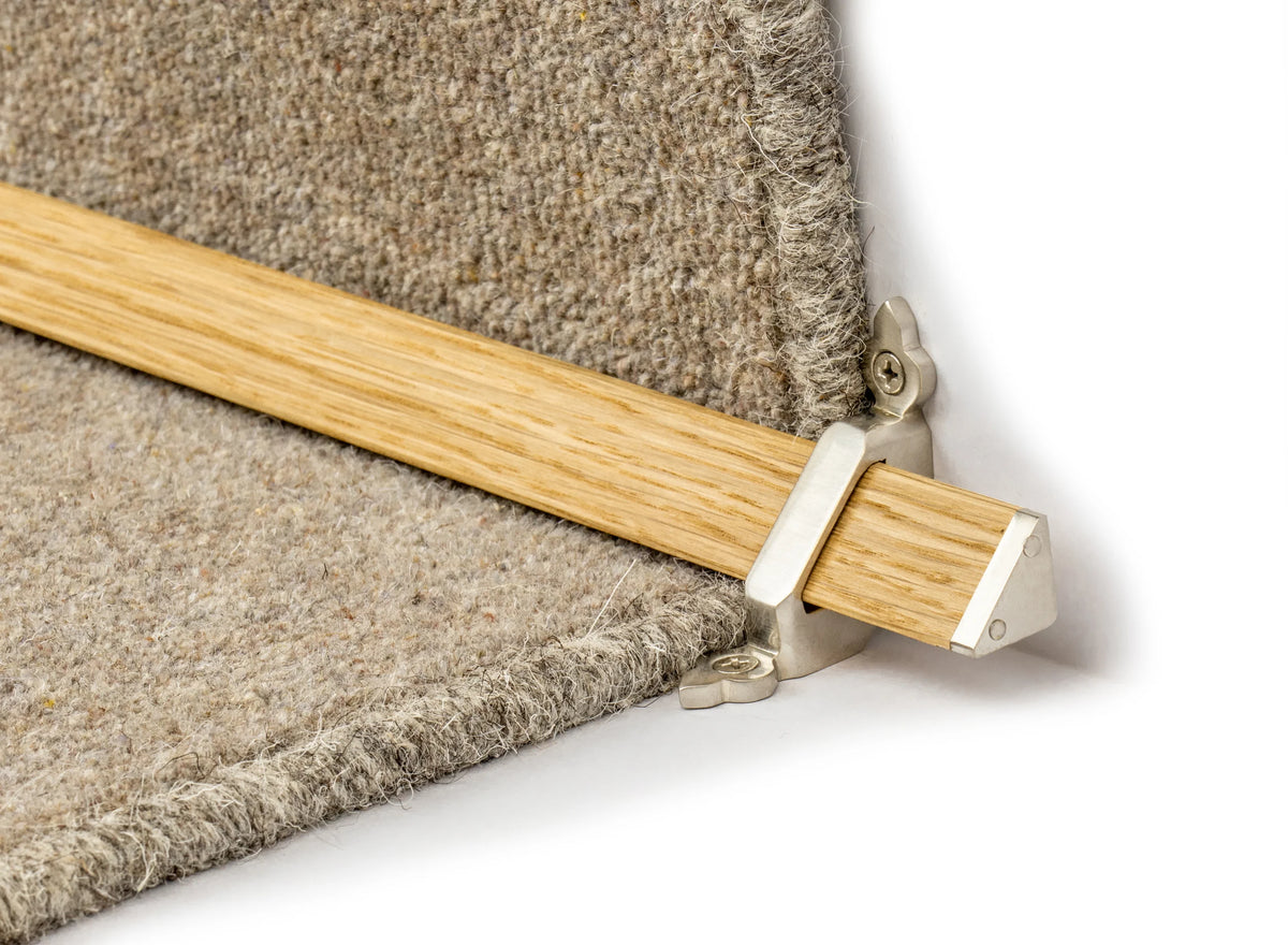 Tudor Wooden Stair Rods — Light Oak — Satin Nickel — official Stair Rods UK image