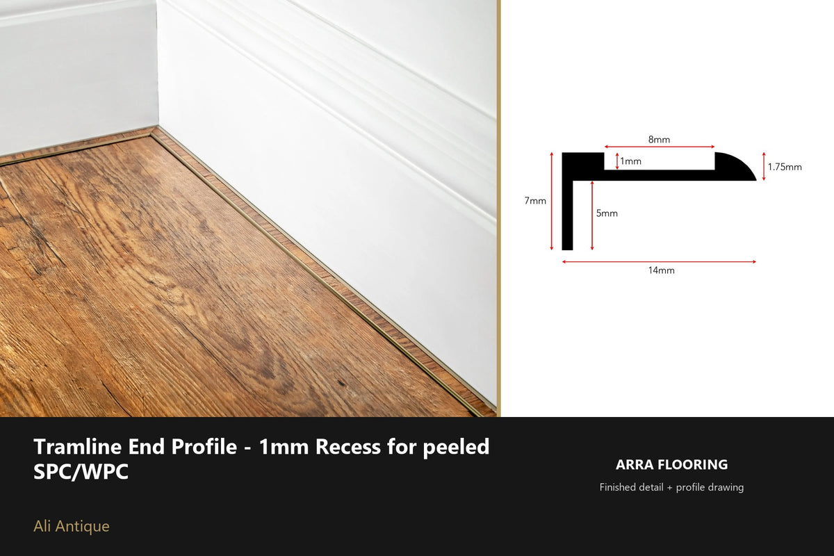 Stair Rods UK Tramline End Profile - 1mm Recess for peeled SPC/WPC — 180cm — Ali Antique