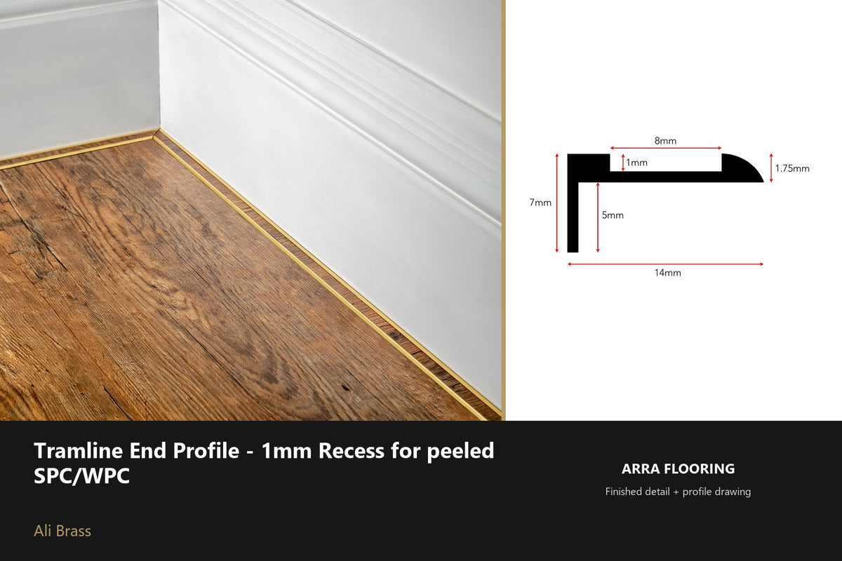 Stair Rods UK Tramline End Profile - 1mm Recess for peeled SPC/WPC — 180cm — Ali Brass